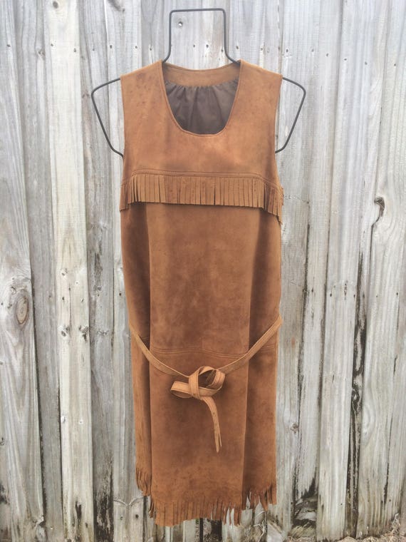 super groovy vintage 1960s/1970s brown leather fringed shift dress super groovy vintage 1960s/1970s brown leather fringed shift dress