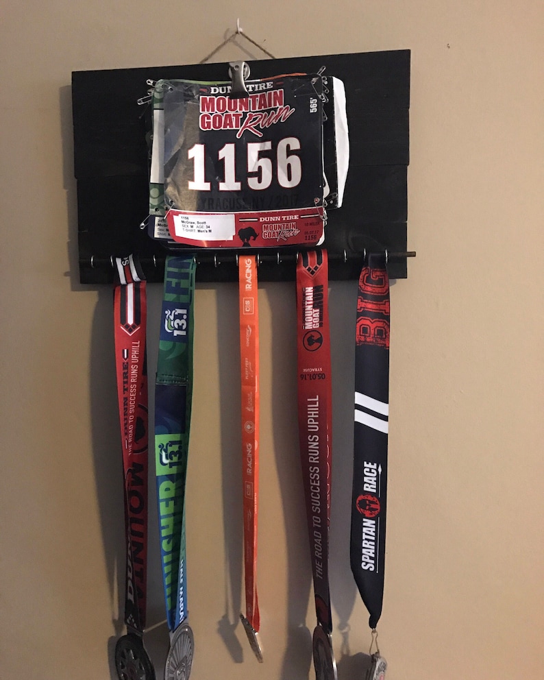 Race Bib and Medal Holder Display running marathon rack wood Etsy