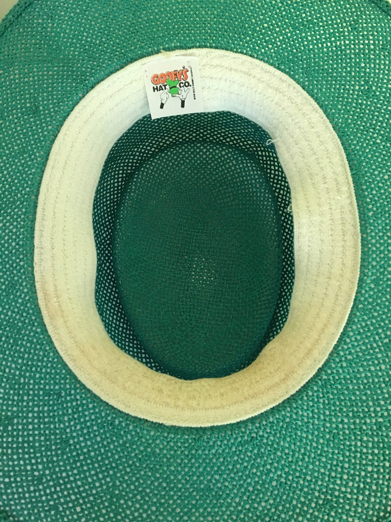 Vintage Walt Disney World turquoise panamaboater woven straw hat adult one size Spring Summer.