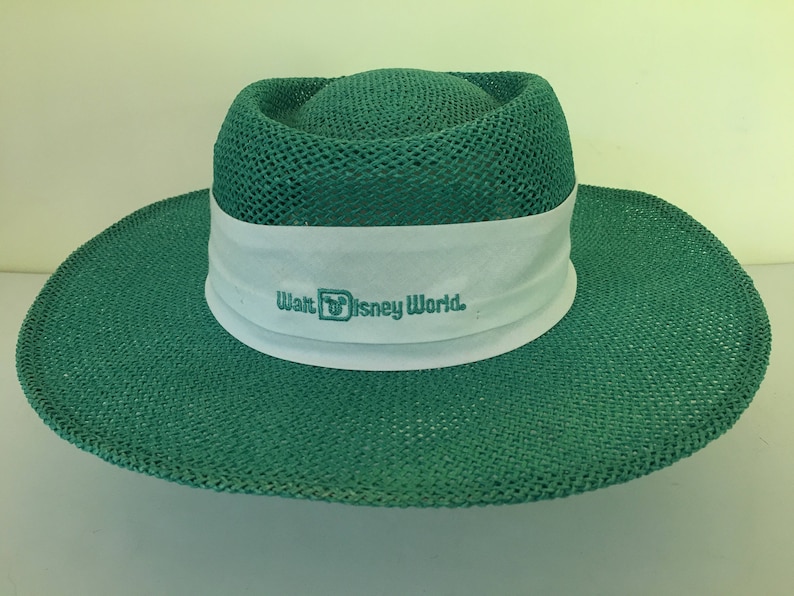 Vintage Walt Disney World turquoise panamaboater woven straw hat adult one size Spring Summer.