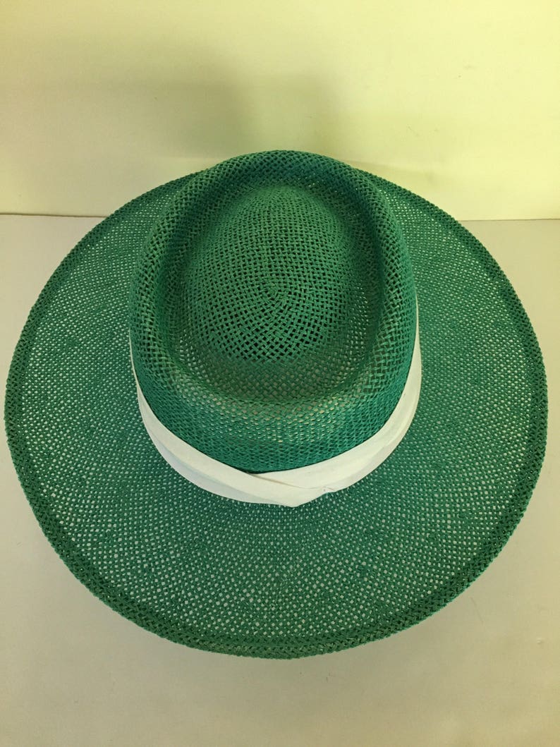 Vintage Walt Disney World turquoise panamaboater woven straw hat adult one size Spring Summer.
