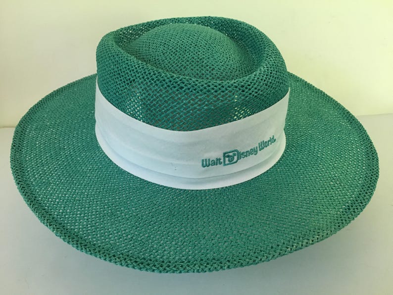 Vintage Walt Disney World turquoise panamaboater woven straw hat adult one size Spring Summer.