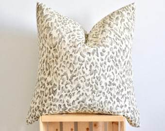 Grey Leopard Pillow The Katin Pillow Cover Cotton Neutral Grey Leopard Animal Print Grey and Beige Throw Pillow 18x18 20x20