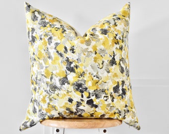 Yellow Abstract Pillow The Elby Pillow Cover Modern Pattern Cotton Yellow and Grey Throw Pillow 18x18 20x20