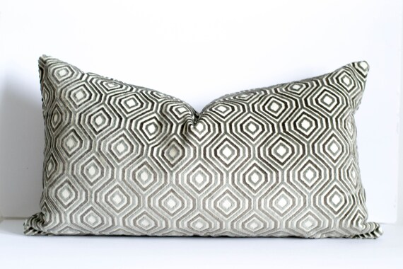 grey velvet lumbar pillow