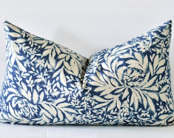 Navy Floral Pillow Cover Dark Blue Farmhouse Style Throw Pillow
