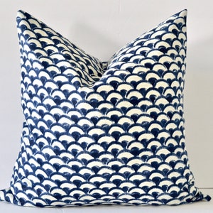 Navy Blue Pillow The Kennett Pillow Cover Dark Blue Indigo and Beige Geometric Patterned Cotton Throw Pillow Cover 18x18 20x20