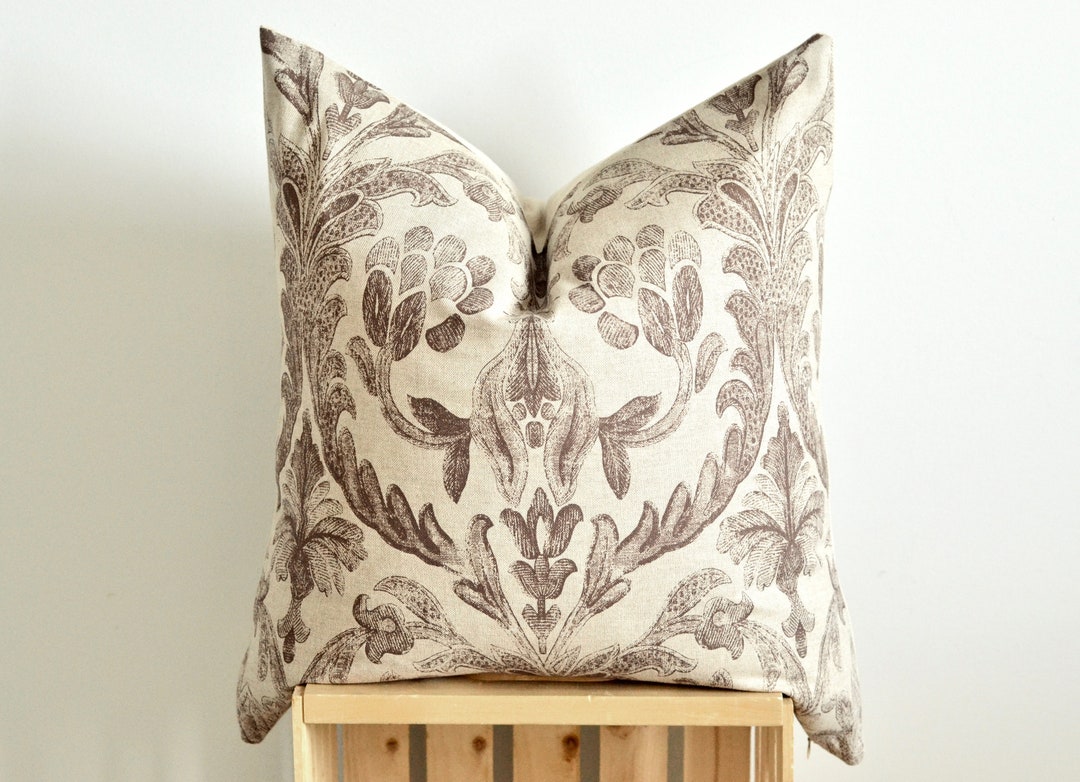 Brown Floral Pillow the Kerrigan Pillow Cover Natural Tan Etsy