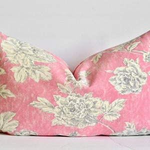 Pink Light Grey Floral Pillow The Phoebe Pillow Cover Bright Pink and Grey Floral Pattern Throw Pillow Cover 18x18 20x20