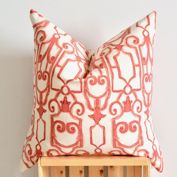 Coral Trellis Pillow The Hinstra Pillow Cover Coral Pink Red Cotton Boho Geometric Decorative Throw Pillow 18x18 20x20