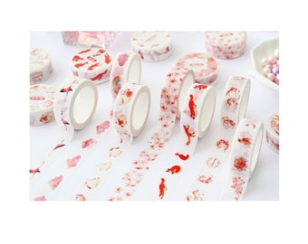 1 rollo de cinta adhesiva (washi) ilustraciones de nubes rosas, 15 mm * 7 m
