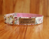 Beautiful floral Dog Collar Embroidered, Pink floral Dog Collar Personalized, Rose flower Dog Collar, floral Dog Collar, floral Pet Collar