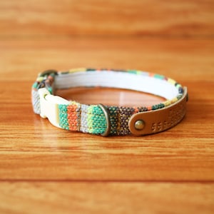 Bohemian Personalized Cat Collar, Chocky Cat Collar Breakaway, Green Bohemian Breakaway Cat Collar, Engraved Kitten Collar, Small Dog Collar