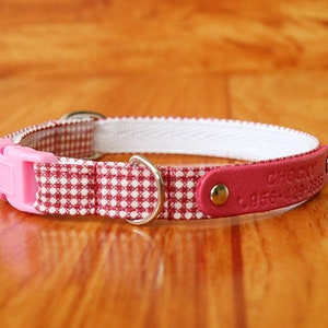 Garnet Red Gingham Personalized Cat Collar, Red Grid Personalized Cat Collar, Red  Cat Collar, Chocky Cat Collar Breakaway, Small Dog Collar