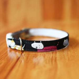 Black Cat Collar with Happy Cat, Cat Family Breakaway Cat Collar , Soft Cotton Cat Collar, Chocky Breakaway Cat Collar, Happy Kitten Collar