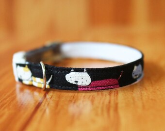Black Cat Collar: Soft Cotton with Breakaway Buckle