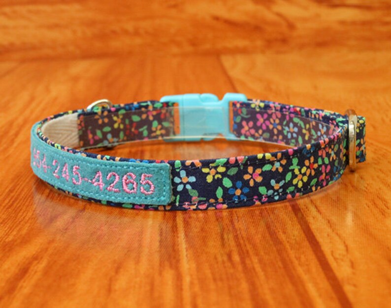 Little Blue floral Personalized Cat Collar Little flower ...