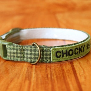 Green Gingham Cat Collar Personalized, Green Grid Personalized Cat Collar, Green Cat Collar, Chocky Cat Collar Breakaway, Small Dog Collar