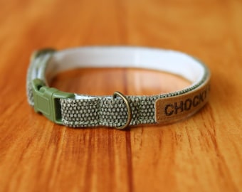 Olive Green Cat Collar: Personalized Earth Tone Breakaway, Custom ID Tag