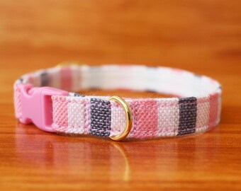 Warm Pink Cat Collar: Handwoven Cotton, Breakaway Buckle
