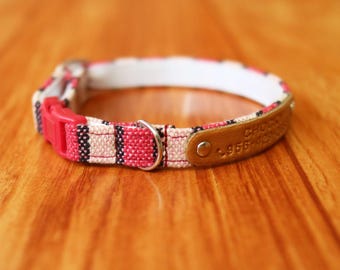 Pink Boho Striped Cat Collar: Personalized ID Tag, Breakaway Buckle
