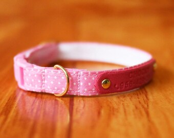 Personalized Pink Polka Dot Cat Collar: Breakaway Safety Buckle