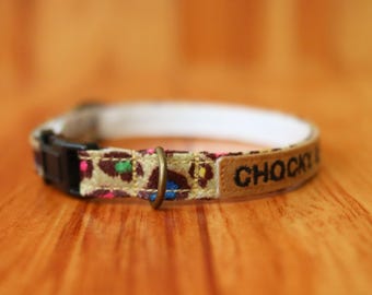 Collar personalizado para gato con estampado de leopardo: hebilla de seguridad, etiqueta de identificación personalizada.