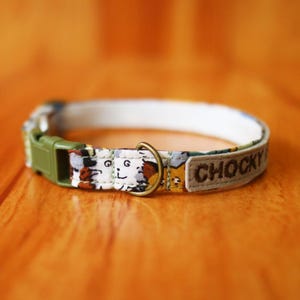 Collar personalizado con cara de gato, collar personalizado con algodón para gato, collar de algodón suave para gato, collar Chocky Breakaway para gato, gatito