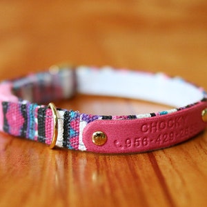 Pink Aztec Personalized Cat Collar, Pink Aztec Cat Collar Personalized, Chocky Cat Collar Tag, Cat Collar Breakaway, Small Dog Collar