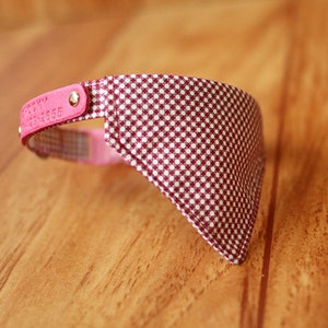 Garnet Red Gingham Personalized Cat Collar with Bandana , Red Grid Cat Bandana, Bandana Cat Collar, Cat collar scarf, Cat Bandana Triangle