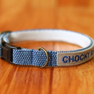 Natural Blue Personalized Cat Collar, Earth Tone Blue Cat Collar, BlueCat Collar Breakaway, Chocky Breakaway Cat Collar/ Personalized tag