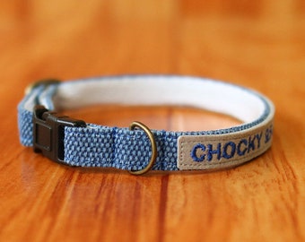 Natural Blue Personalized Cat Collar, Earth Tone Blue Cat Collar, BlueCat Collar Breakaway, Chocky Breakaway Cat Collar/ Personalized tag