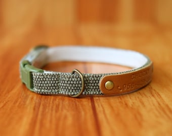 Personalized Olive Green Cat Collar: Earth Tone Breakaway, Custom cat tag