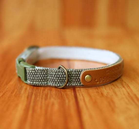 Personalized Olive Green Cat Collar: Earth Tone Breakaway, Custom cat tag