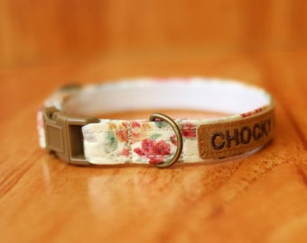 Vintage Rose Cat Collar: Personalized Floral Cotton Breakaway Collar