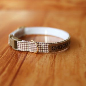 Personalized Brown Gingham Cat Collar: Breakaway Safety Buckle