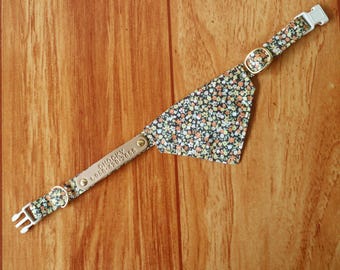 Personalized Floral Cat Collar with Removable Bandana - Breakaway Buckle