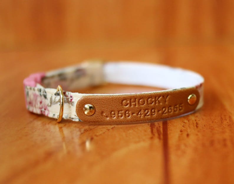 Pink Rose Cat Collar Personalized Rose Floral Cat Collar Etsy