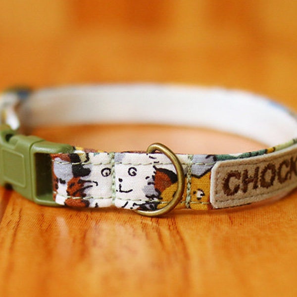 Cat face Personalized Cat Collar, Personalized Cat Collar with Cotton Cat, Soft Cotton Cat Collar, Chocky Breakaway Cat Collar, Kitten