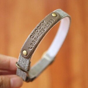Personalized Earth Tone Grey Cat Collar: Breakaway Safety, Custom ID Tag image 2