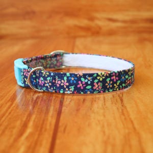 Blue Floral Cat Collar: Cotton Breakaway Collar, Small Dog Option
