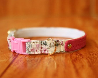 Rose flower Cat Collar Personalized, Rose floral Cat Collar, Vintage Rose Cat Collar, floral Cat Collar, Chocky Cat Collar Breakaway/ Pink