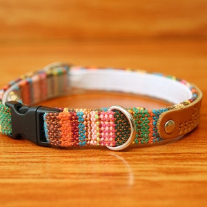 Colorful Boho Cat Collar Personalized, Tribal Cat Collar Engraved, Multi Striped Cat Collar Breakaway, Chocky Cat Collar image 3