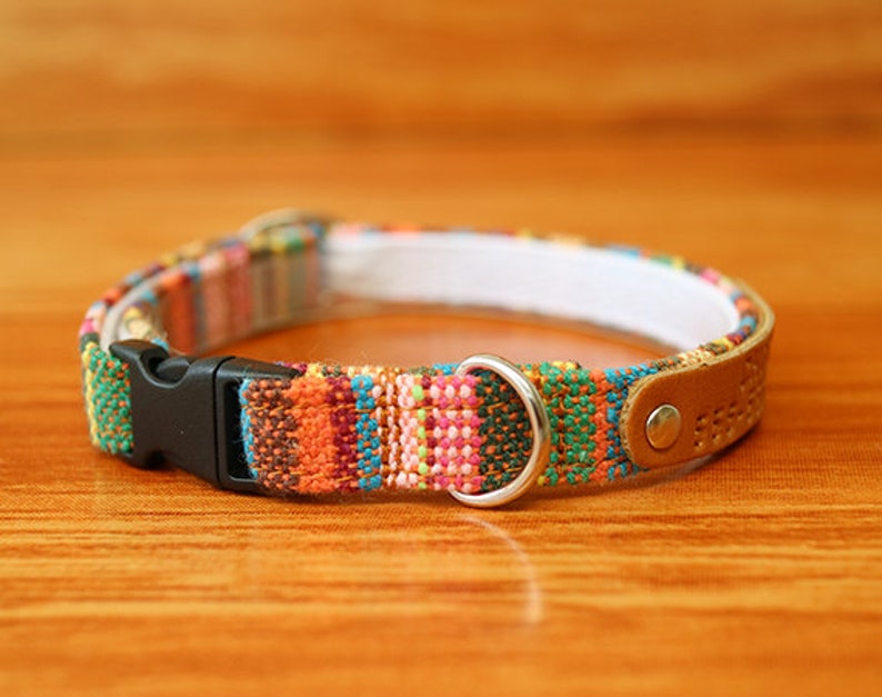 Colorful Boho Cat Collar Personalized, Tribal Cat Collar Engraved, Multi Striped Cat Collar Breakaway, Chocky Cat Collar image 3