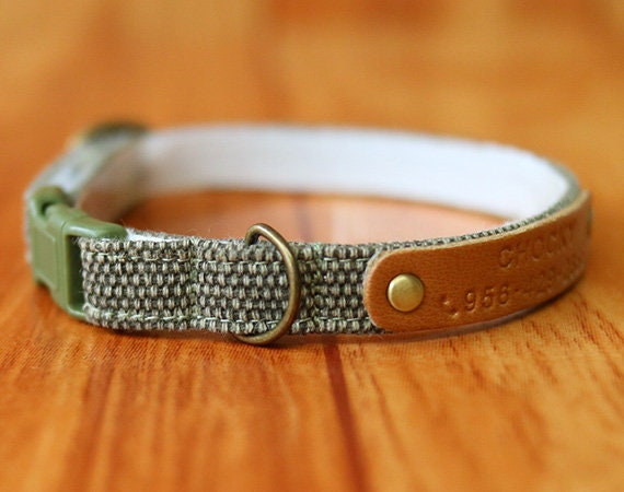 Green Earth Tone Cat Collar Personalized, Natural Green Personalized …