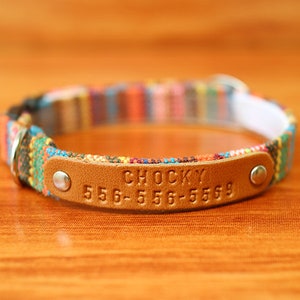 Colorful Boho Cat Collar Personalized, Tribal Cat Collar Engraved, Multi Striped Cat Collar Breakaway, Chocky Cat Collar image 8