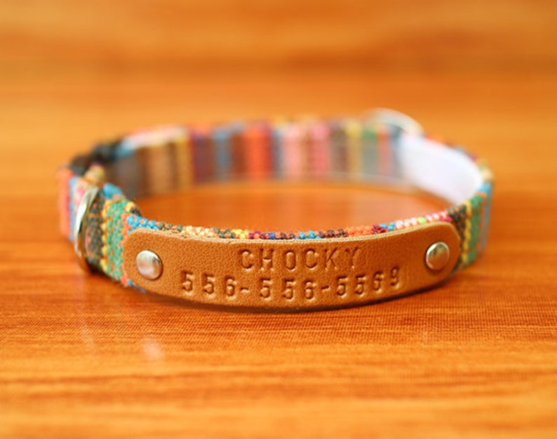 Colorful Boho Cat Collar Personalized, Tribal Cat Collar Engraved, Multi Striped Cat Collar Breakaway, Chocky Cat Collar image 8