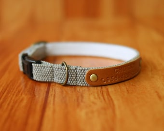 Personalized Grey Cat Collar: Earth Tone Cotton, Breakaway Buckle