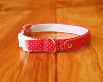 Red Polka Dot Cat Collar: Personalized Cotton Breakaway Kitten Collar