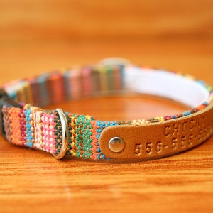Colorful Boho Cat Collar Personalized, Tribal Cat Collar Engraved, Multi Striped Cat Collar Breakaway, Chocky Cat Collar image 2
